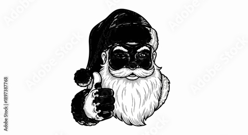 Vintage-style illustration of a festive character with a beard, winking and giving a thumbs up