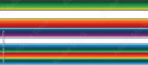 Vibrant horizontal striped pattern with a mix of colors like a traditional textile design, against white