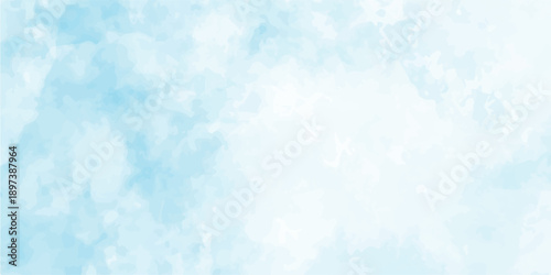 Blue watercolor winter background with soft snowflakes and festive holiday light
