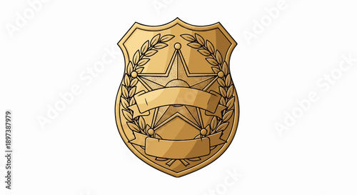 Detailed golden shield badge with a central star, laurel wreaths, and blank banners