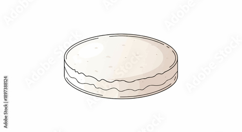 An isometric illustration of a single, round, light-colored biscuit or sandwich cookie on a white background
