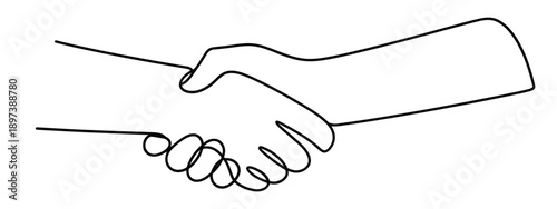 A minimalist line drawing depicts two hands engaged in a handshake