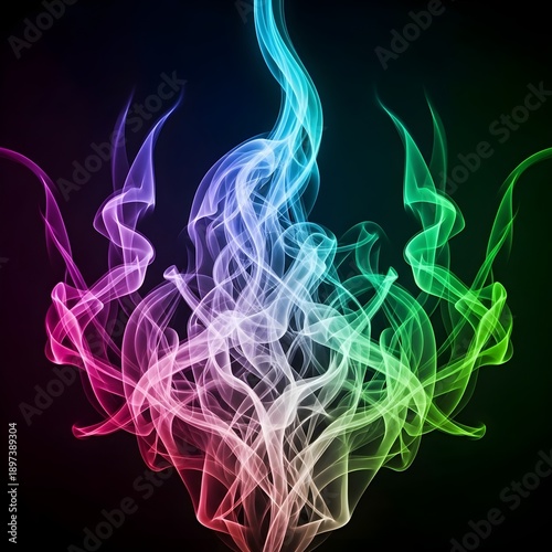 Abstract colorful smoke swirls in vibrant hues against a dark background illustration