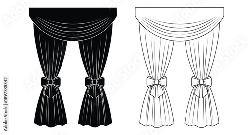 Elegant curtain designs a black and white symmetrical illustration