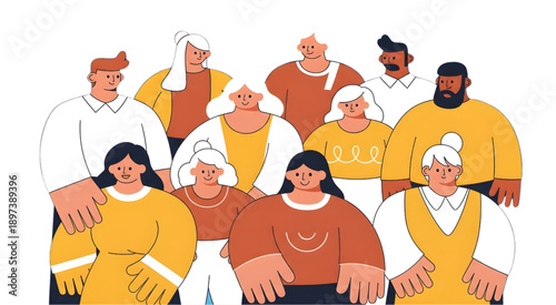 Flat Vector Illustration of Diverse People with Stylized Hands and Friendly Faces, Minimalist Corporate-Modern Characters in Warm Palette, Standing in Layered Composition isolated on PNG transparent