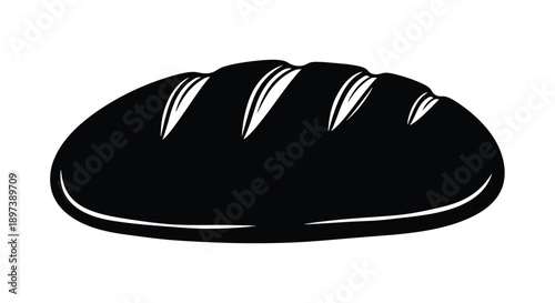 Black and white illustration of a rustic loaf of bread with scoring