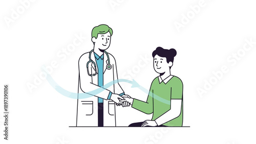 Doctor and patient shaking hands in a friendly meeting.