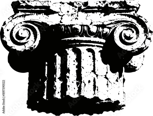 Classic greek ionic column capital with volutes and fluted shaft detail silhouette