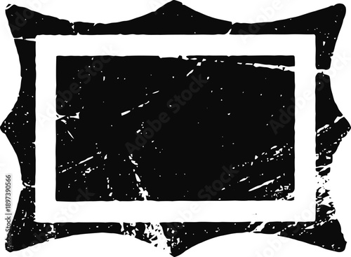 Grunge black vintage frame with distressed texture and decorative uneven border design