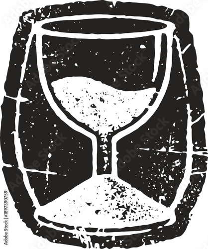 Vintage hourglass timer icon with grains of sand measuring passing time