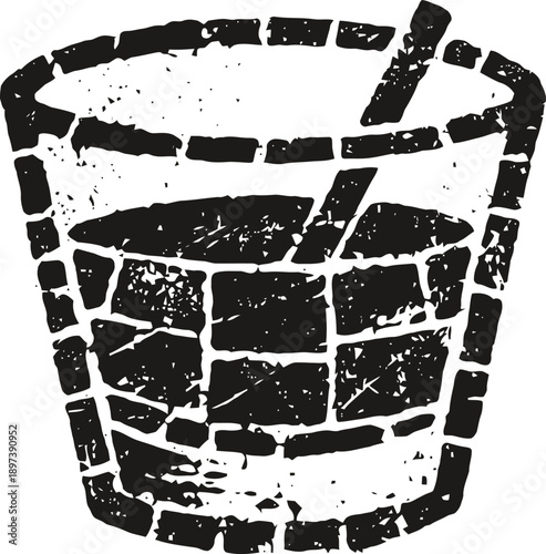 Vintage distressed whiskey glass with ice cubes and straw illustration