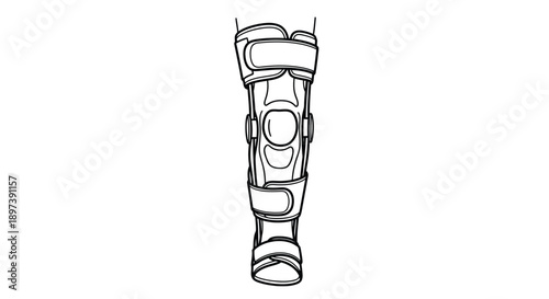A black and white line drawing of a knee brace support