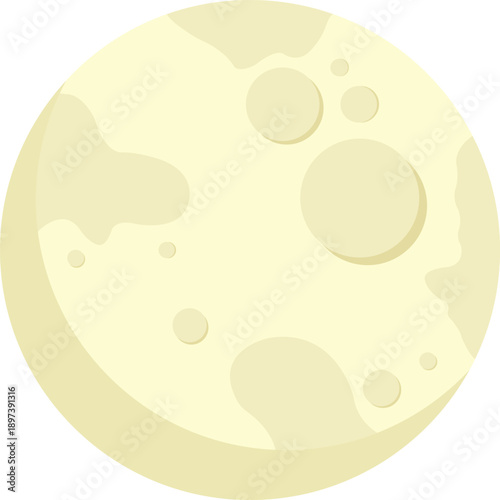 Simple full moon flat vector illustration with soft craters and clean shapes, ideal for astronomy content, night sky designs, space themes, and educational graphics.