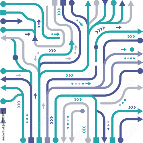 Data flow pipeline diagram illustrating information routing and processing