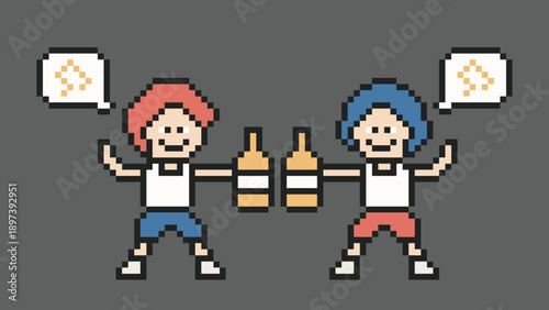 Friends party celebration bar pub drinking beer alcohol or juice drink together with community,hang out,event ,happy,friendship,8bit.