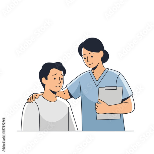 Nurse comforting a worried patient with a gentle touch.