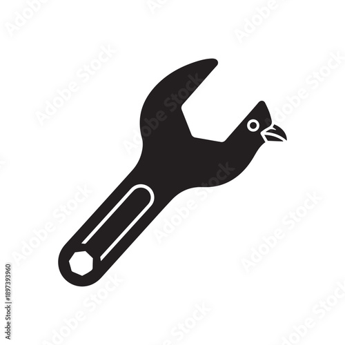 Wrench shaped like a bird, a clever graphic symbol for mechanics, repair, or a unique brand identity.