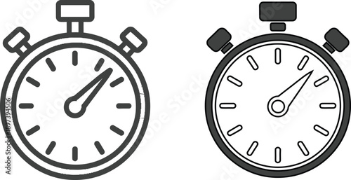 Stopwatch Timer Icons in Outline and Solid Style for Time Tracking