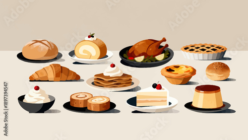Assorted baked goods and desserts