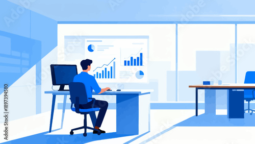 Office worker analyzing data charts