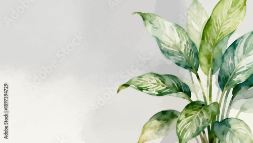 Watercolor painting of green leaves