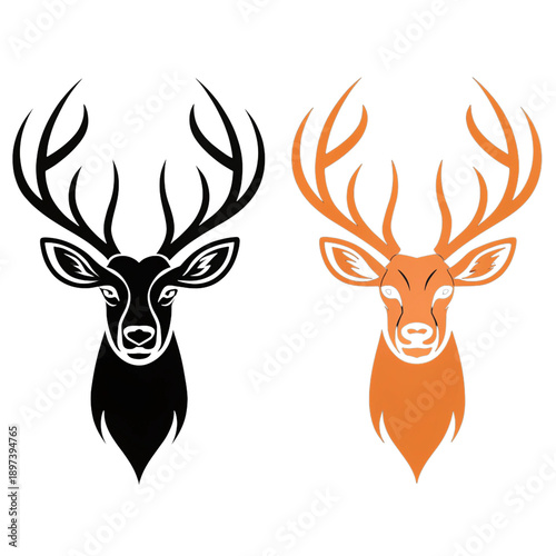 Deer head silhouettes black and orange deer antlers stag animal wild forest wildlife