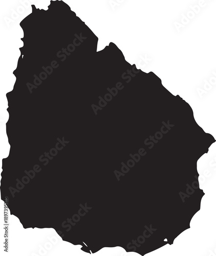 Black silhouette map of Uruguay on a white background country South America