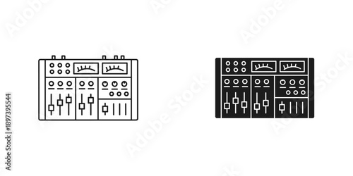 Audio Mixer Control Panel Illustration Black White