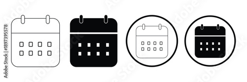 Calendar Icon Set – Planner, Schedule, Deadline & Reminder Vector Icons (Outline, Filled, Black, EPS 10)