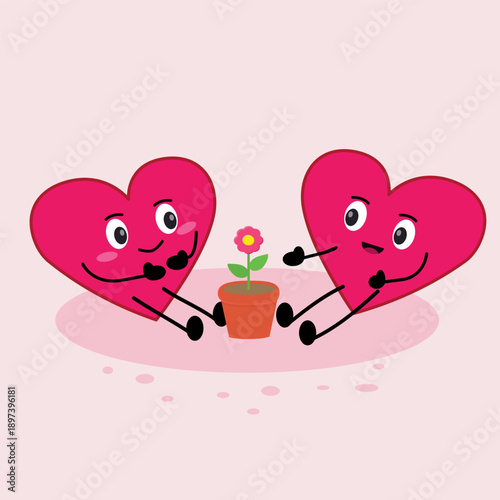 love characters pink icon flat vector,love cartoon.pink love,love valentine's day, love cartoon design illustration background