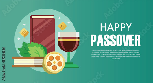 Happy passover celebration showcasing essential seder plate elements and traditional items