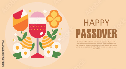 Joyful passover celebration with festive wine glass and vibrant spring floral elements