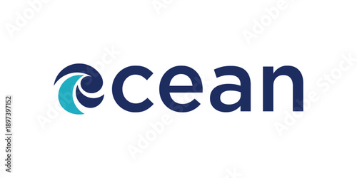 typography text ocean logo design, wave sea beach graphic icon concept