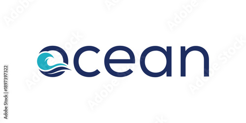 text ocean logo design, wave sea beach logo graphic icon concept