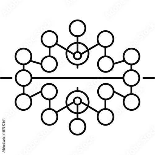 Minimalist Black & White Abstract Molecular Structure Icon: Science, Tech, Data, Network, Communication, Interconnected Systems