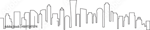 Outline of city skyline with various modern and classic buildings