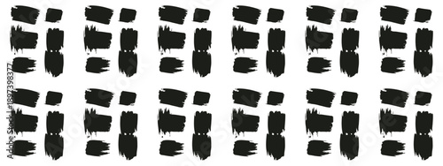Set of rectangular grunge brush template, black ink paint brush strokes with jagged ripped borders vector.