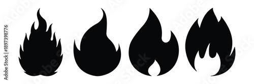 Fire Flame Icon Set – Flat, Glyph & Silhouette Flame Symbols Collection Vector Illustration