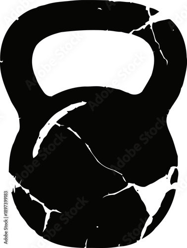 Cracked black kettlebell silhouette isolated on white background fitness gym equipment illustration