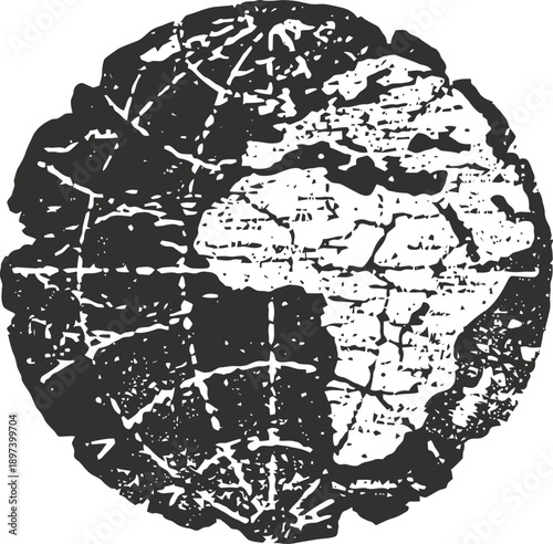 Grunge earth globe with africa continent and latitude longitude lines illustration