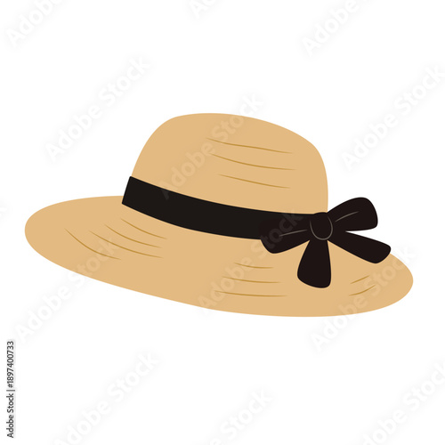 Straw Hat with Ribbon in Flat Style for Summer Outfit