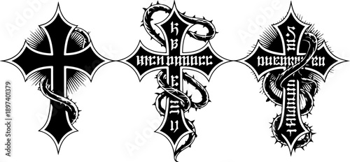 Floral Ornamental Christian Cross Line Art Vector