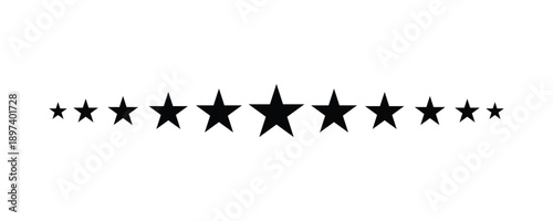 Black Star Rating Row with Graduated Size Scale Decorative Graphic Element