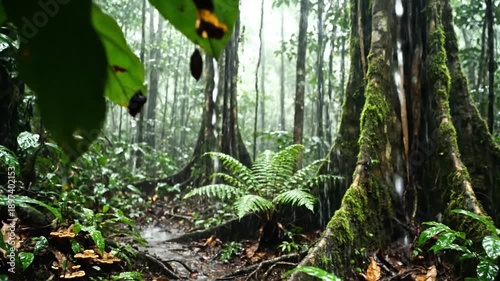 Exploring a Verdant and Humid Tropical Forest Trail in the Wilderness.