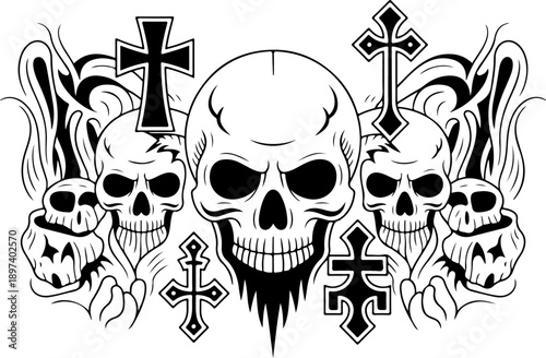 Mystic Skull Occult Symbol Sacred Geometry Black Vector Set