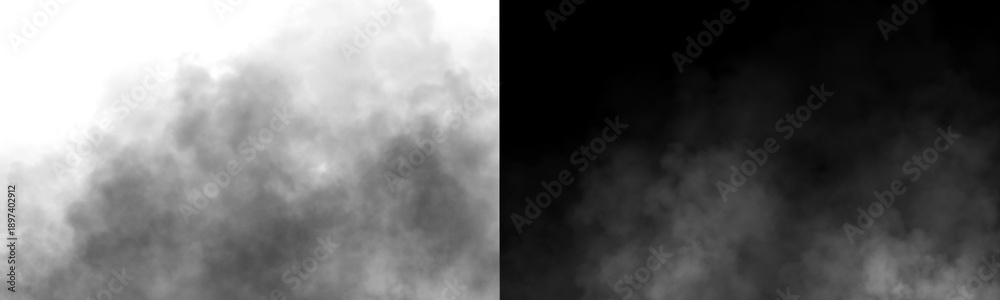 Fototapeta premium Dense dark smoke or fog cloud isolated on transparent background for artistic and creative design