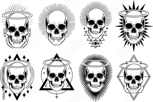 Mystic Skull Occult Symbol Sacred Geometry Black Vector Set