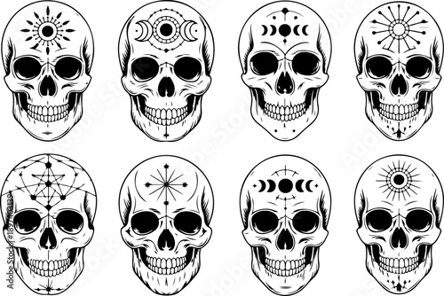 Mystic Skull Occult Symbol Sacred Geometry Black Vector Set