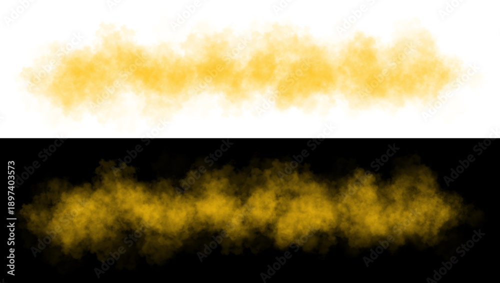 Fototapeta premium Horizontal yellow smoke or mist cloud isolated on transparent background for artistic and creative design