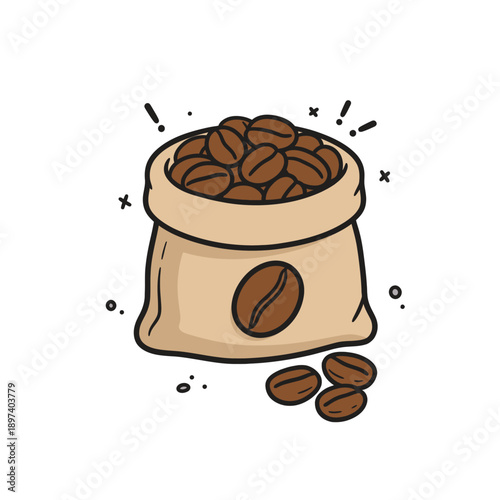 A simple cartoon vector of a coffee bean sack to represent the source of fresh coffee beans